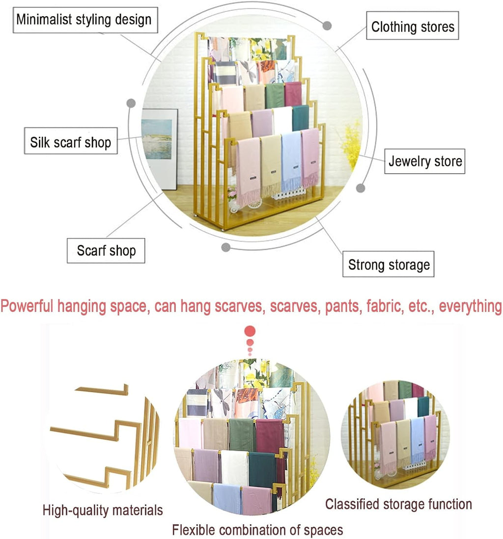 floor standing scarf display stand towel rack (80x40x150cm) shown in use