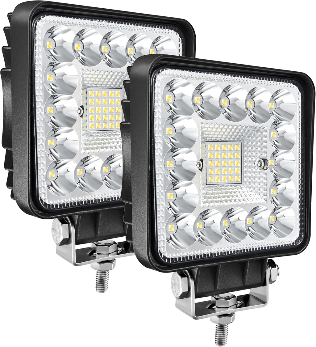 SAN YOUNG LED Tractor Work Lights, 4 Inch LED Spot Lights LED Pods for Trucks Boat Trailer ATV UTV RZR RV OTR, 120W 10000lm 12V 24V Square Off Road Light Bars