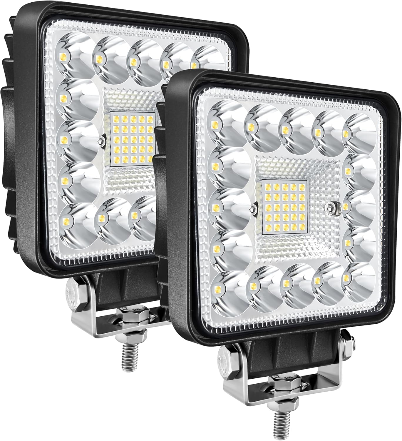 SAN YOUNG LED Tractor Work Lights, 4 Inch LED Spot Lights LED Pods for Trucks Boat Trailer ATV UTV RZR RV OTR, 120W 10000lm 12V 24V Square Off Road Light Bars