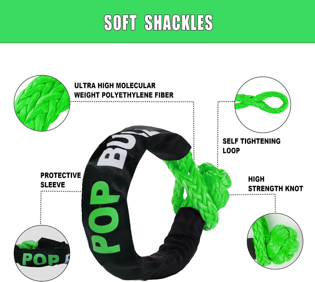 Kinetic Recovery Rope,(1.26in x 30ft Green) 56,000LBS Snatch Strap, Heavy Duty Stretch Nylon Towing Ropes with 2pcs Soft Shackles for Offroad Vehicle, Jeep, SUV, ATV, Tractor Elastic Ropes Kit
