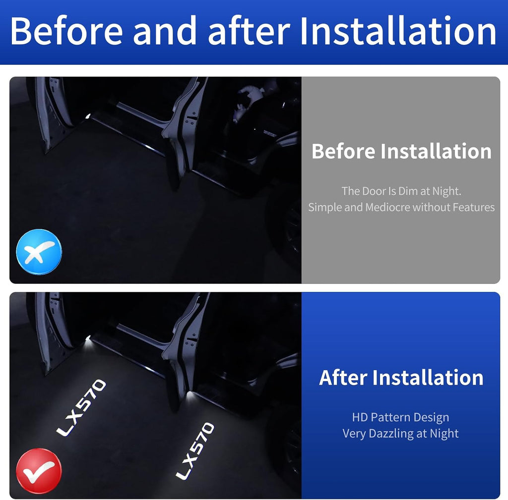 Door Sill Light for 2008-2022 Lexus LX570 Lx450d HD Logo Projection Lamp Smart Induction Door Light Wireless Plug-and-Play Interior Modification Accessories (4 Pieces)
