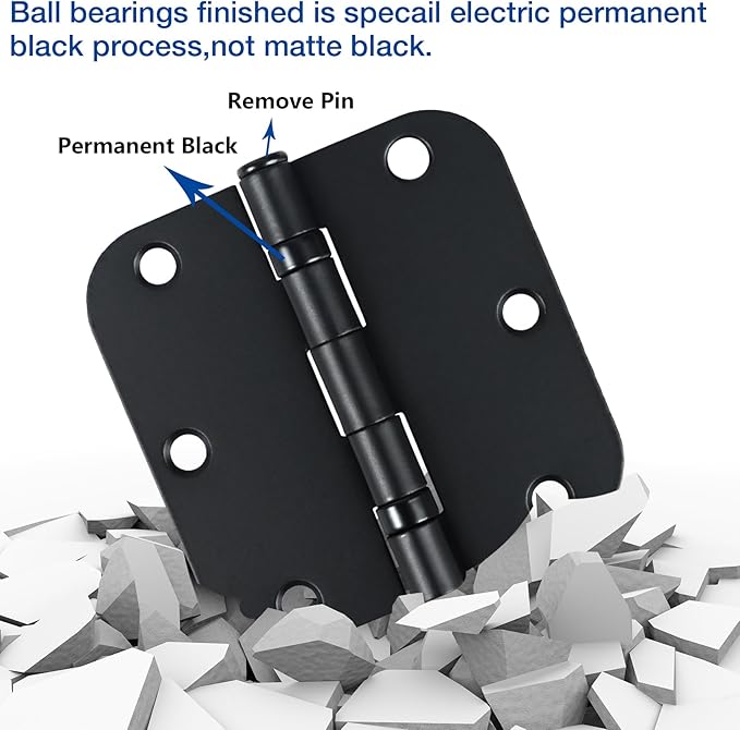 24 Pack Ball Bearing Door Hinges Matte Black 3.5 Inch 5/8"Radius Rounded Squeak - Image 4