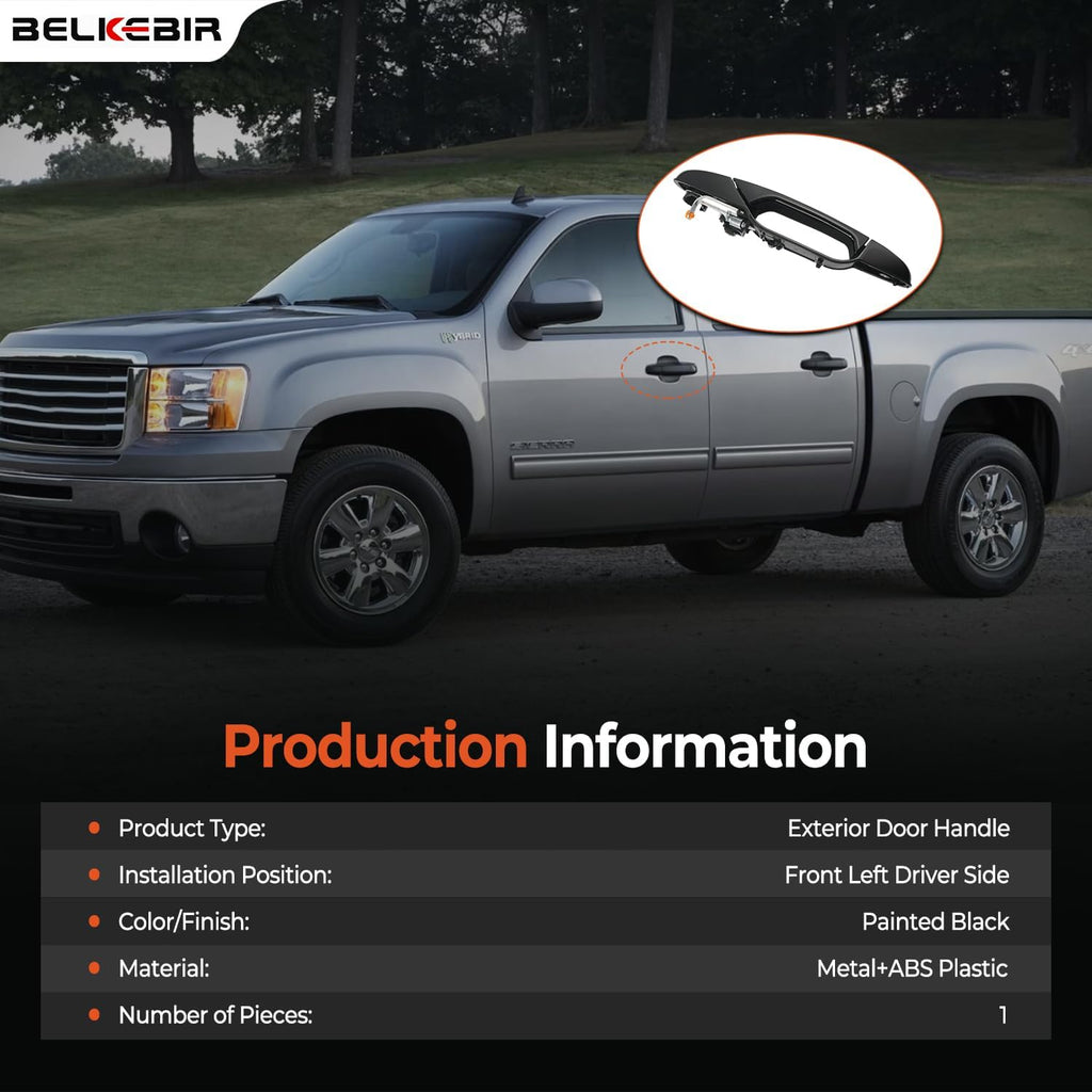 Black Exterior Door Handle Front Left Driver Side Compatible with 2007-2014 Chevy Silverado Suburban Avalanche Tahoe, GMC Sierra Yukon, Cadillac Escalade Replaces 15915149, 20828258, 22738721