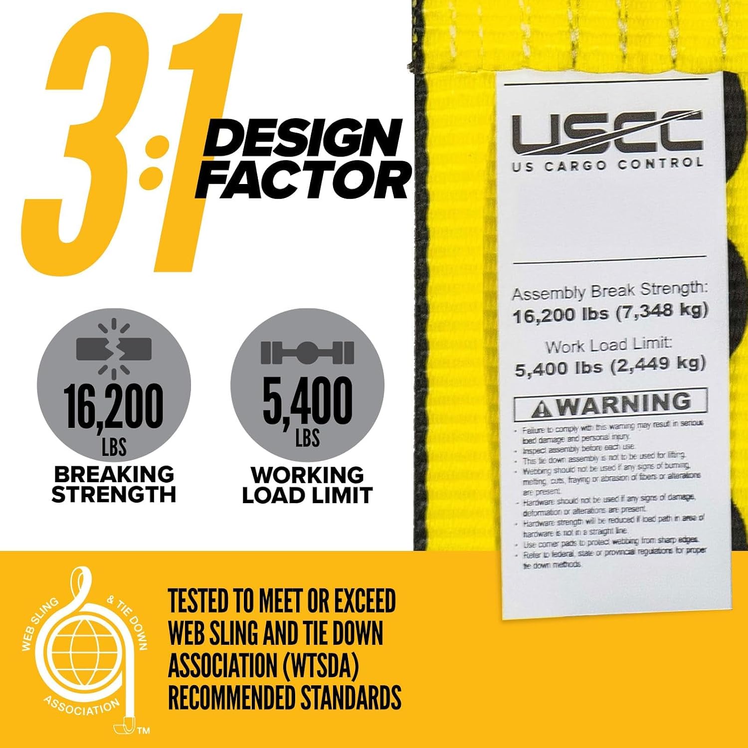 US Cargo Control 4" x 5' Roll Off Container Winch Straps with Flat Hook & Sewn Loop End (2 Pack), 5,400 LBS Working Load Limit, 4 Inch Winch Straps for Roll Off Dumpster and Container Trucks