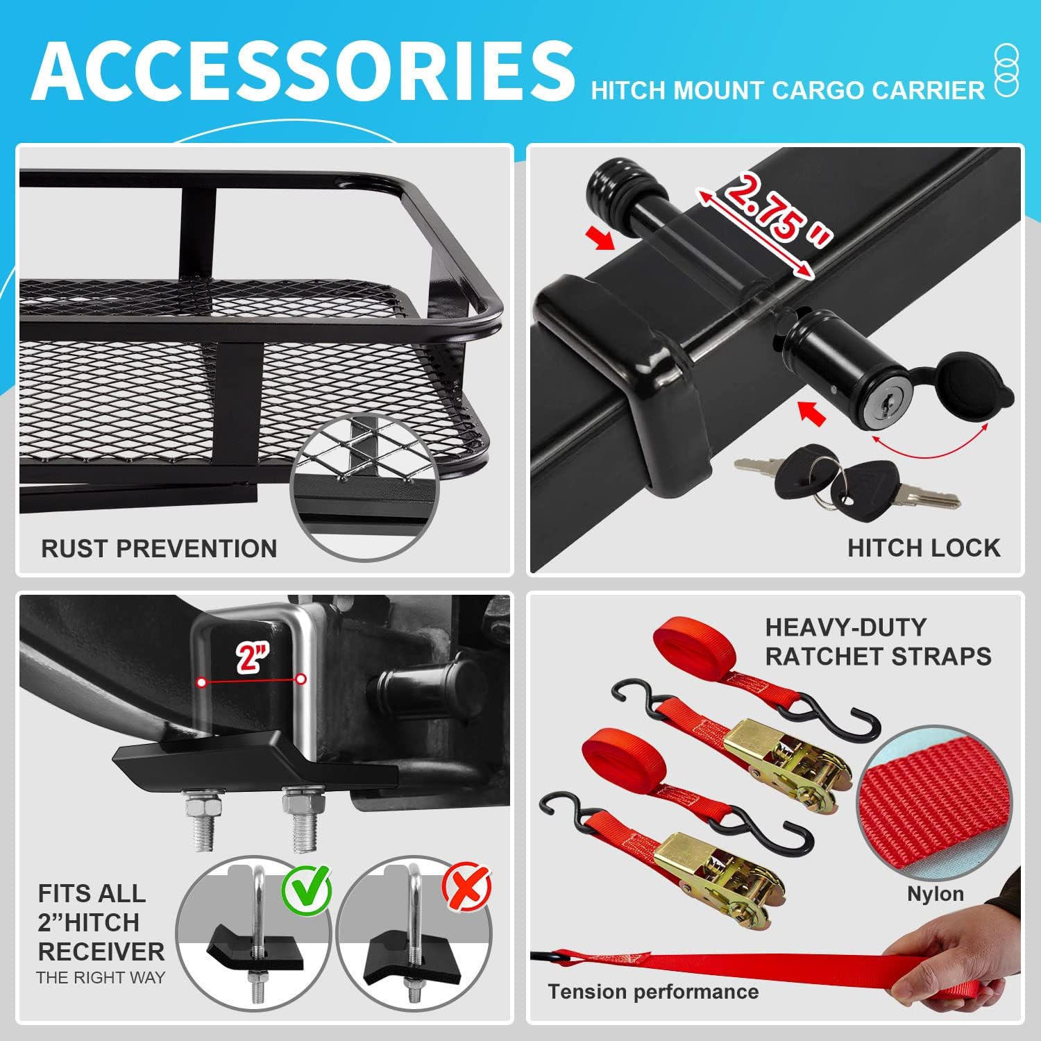 LWTURMRT 60"X21"X6" Hitch Cargo Carrier and Receiver Hitch Cargo Rack with Waterproof Cargo Bag(58"X20"X24"),Carrier Cargo Used Rust Resistant Baking Paint and Alloy Steel Material