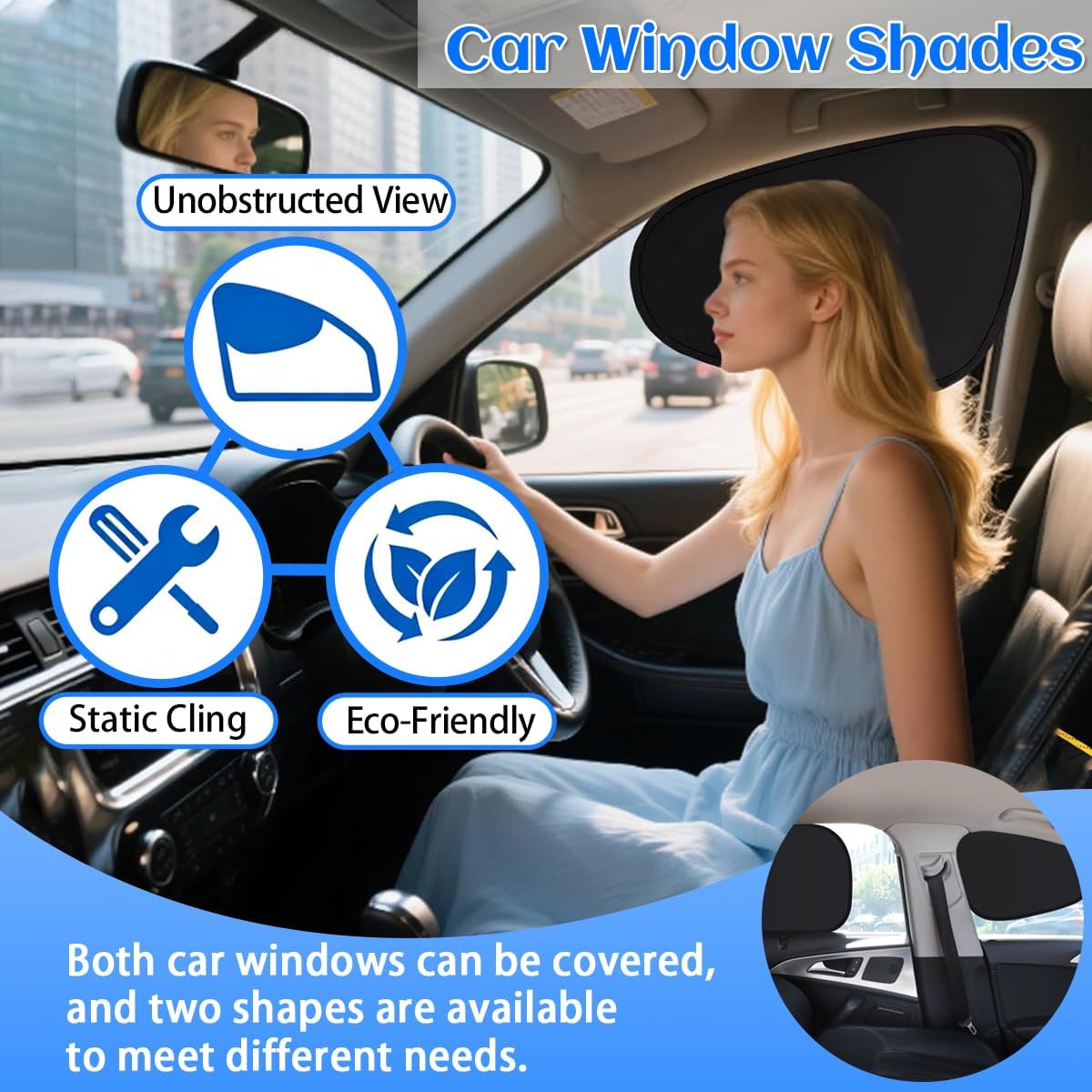 Car Window Shade 4 Pack, Magnetic Sun Blocker with Static Suction, 99% UV Protection, Universal Fit for Sedan MPV SUV Truck, Front and Rear Windows