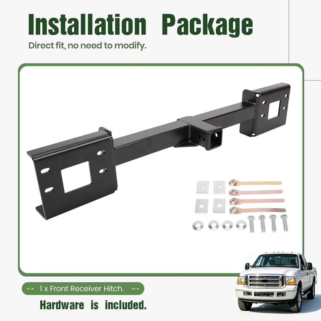 ALMULOO 2" Front Mount Trailer Receiver Hitch Compatible with 1999-2007 Ford F-250/350/450/550 Super Duty w/2" Receiver Powder Coated Steel Replacement for 65022