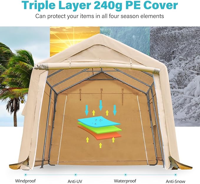 ADVANCE OUTDOOR 10X15 ft Garage Shelter Steel Metal Peak Roof Portable Storage - Image 4