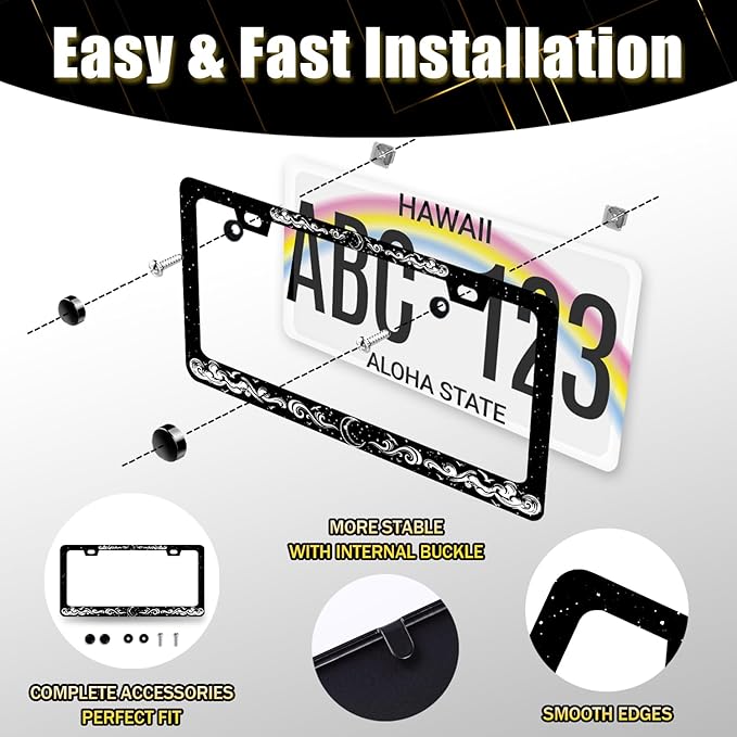 Moon License Plate Frame Clouds Stars Starry Sky License Plate Stainless Steel - Image 7