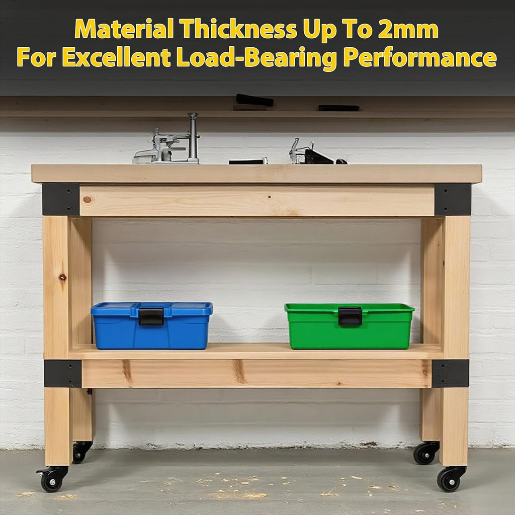 workbench bracket kit, 8pcs 3-way steel brackets fit showing dimensions