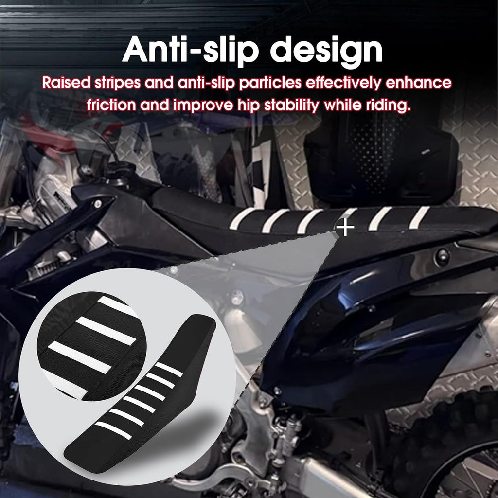 Dirt Bike Seat Cover,White Stripe Seat Cover Universal for Yomza in10 Tuttio Razor CRF 110F KLX 110 TTR YZ XR DRZ Dirtbike Motorcross Enduro Ebike Electric Dirt Bike Black