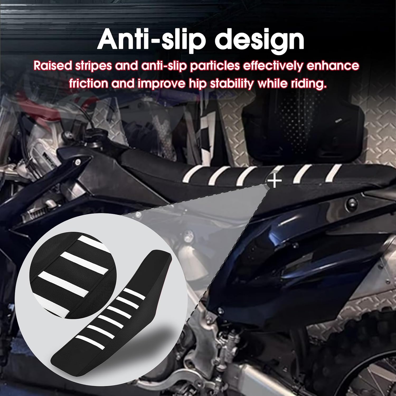 Dirt Bike Seat Cover,White Stripe Seat Cover Universal for Yomza in10 Tuttio Razor CRF 110F KLX 110 TTR YZ XR DRZ Dirtbike Motorcross Enduro Ebike Electric Dirt Bike Black