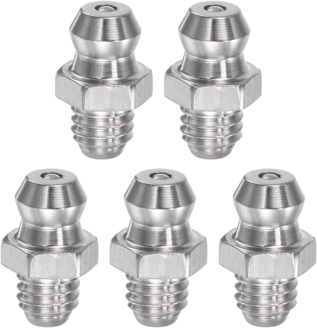uxcell 304 Stainless Steel Straight Grease Fitting M6 x 1mm Thread Hydraulic Grease Fitting Accessories, 5Pcs