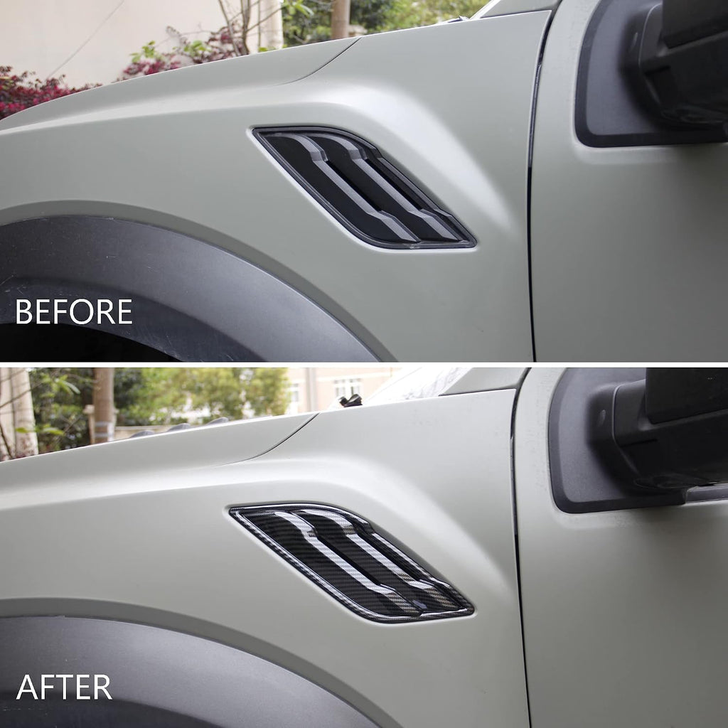 Front Side Fender Vent Chrome Cover Trims for 2017 2018 2019 2020 Ford F150 Raptor Accessories (Carbon Fiber)