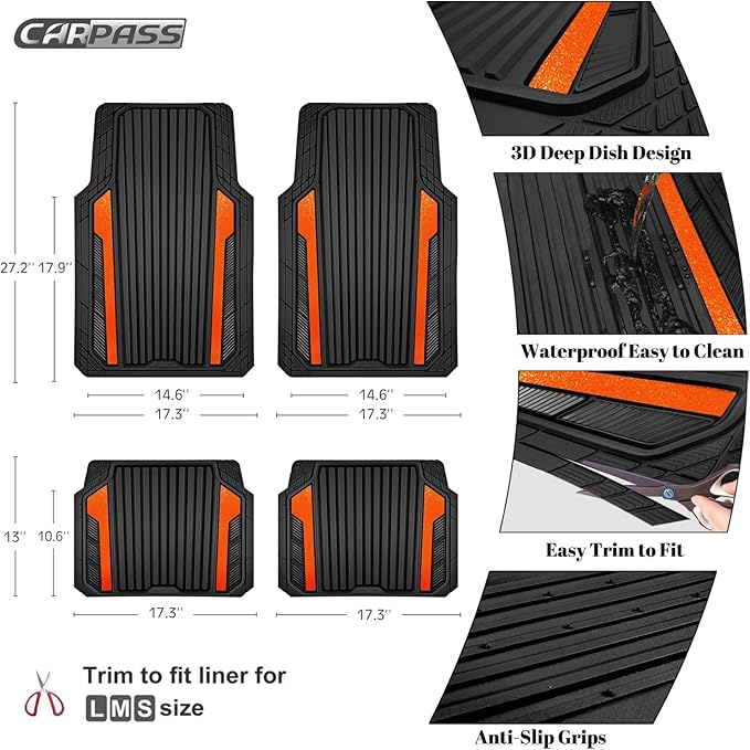 CAR PASS Heavy Duty Rubber Car Mats Metallic, Aluminum Film All Weather Floor - Image 4