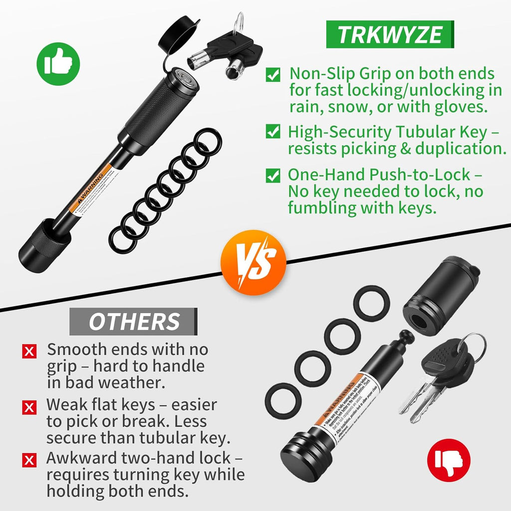 Hitch Lock for 2” & 2-1/2” Receivers, Rust-Resistant Locking Hitch Pin, 3-1/2" Usable Length, Pick-Resistant Lock Design, 12,000 lbs GTW for Secure Towing (Keyed1Pack) | Tamper-Proof Barrel Keys & Lock System, Push-to-Lock Convenience, Weather-Proof
