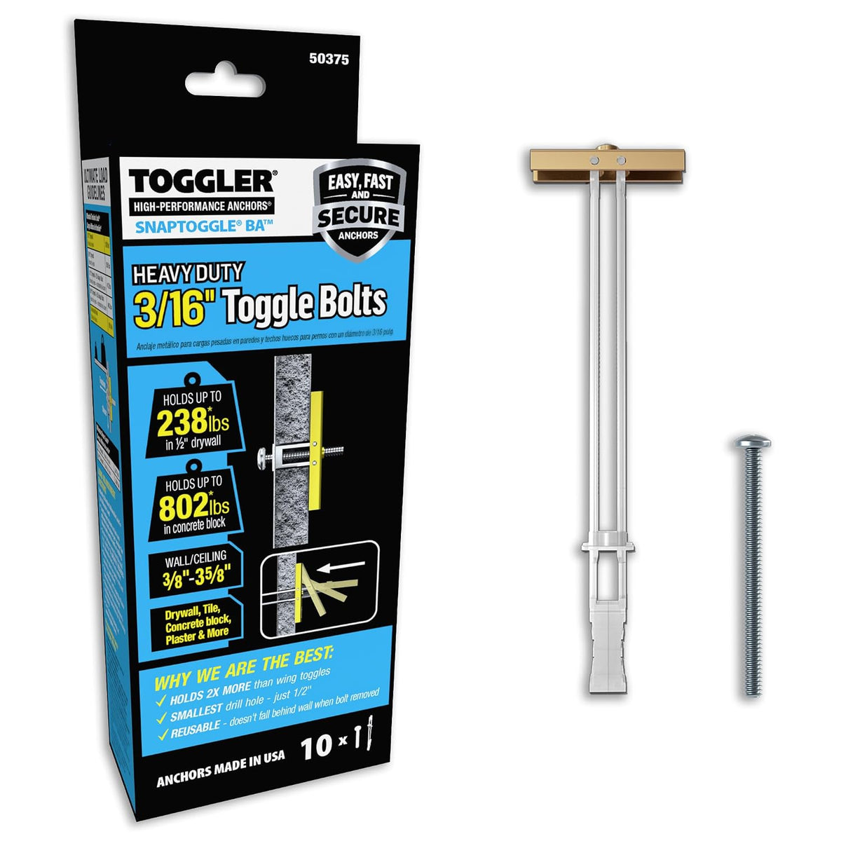 toggler snaptoggle toggle bolt 3/16-24 unc with bolts, main product view