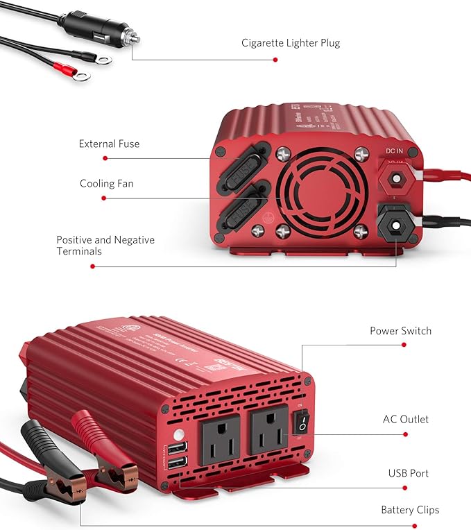 BESTEK 500W Power Inverter DC 12V to 110V AC Converter