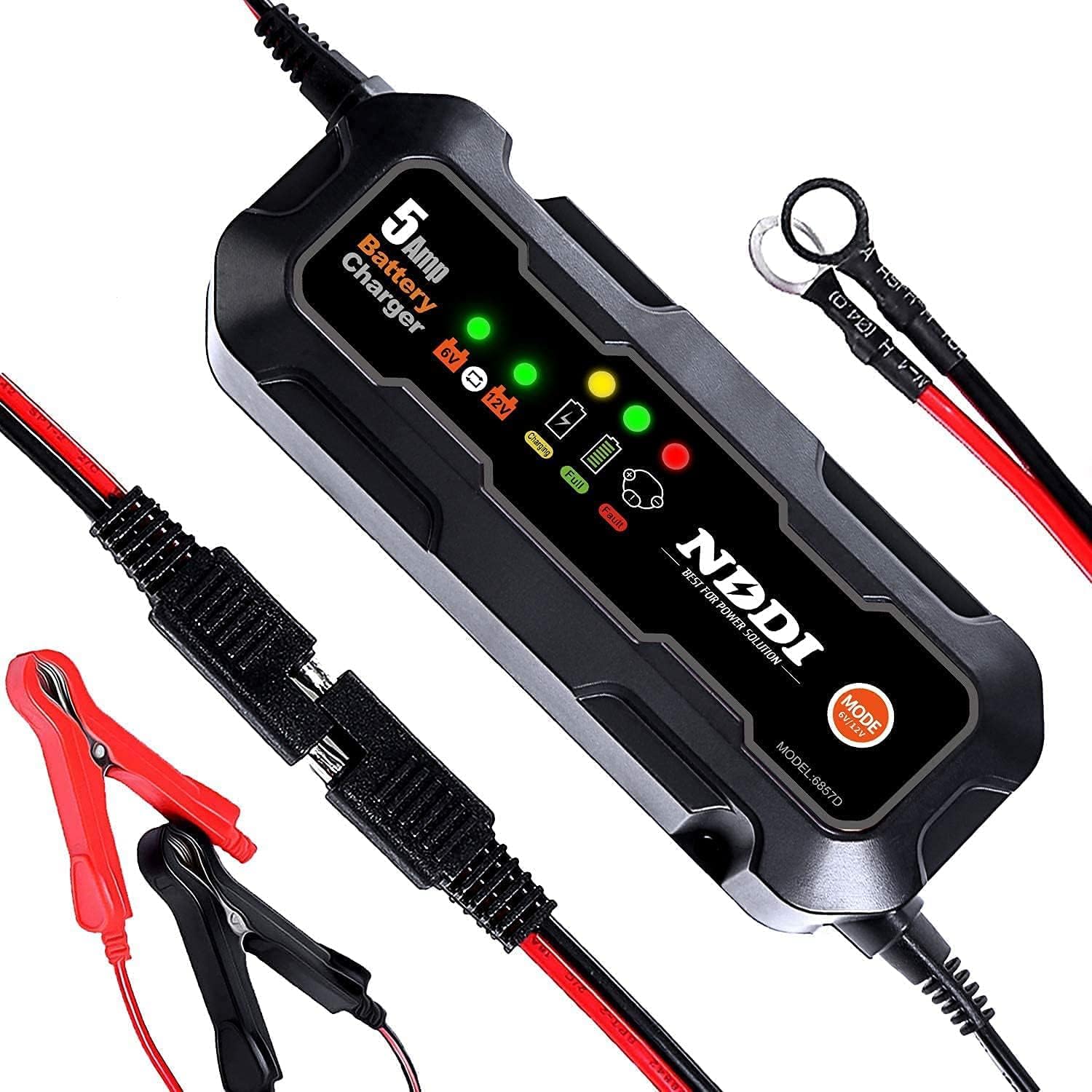 NDDI 5 Amp Battery Charger, 6V/12V Smart Automatic Charger with LED Indicators