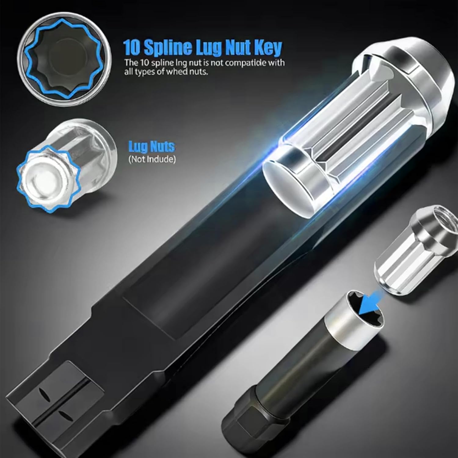 Spline Lug Nut Socket Metal Universal – 10 Spline Lug Nut Remover for | Lug Nut Remover Replacement for Vehicle Car Truck RV SUV | Sedan Pickup Van Trailer Garage 10 Spline Lug Nut Socket Metal 10