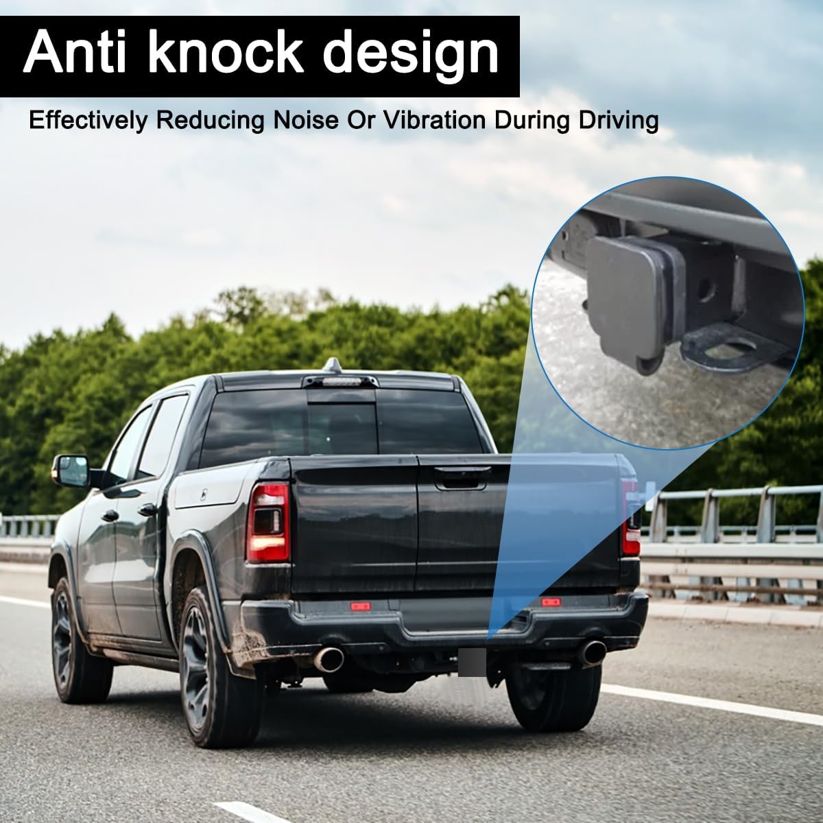 2 Inch Rubber Trailer Hitch Cover, Anti-Drop Strap Tube Plug Cap, Fits Most 2" x 2" Vehicle Hitch Receivers for Trucks, SUVs, ATV, Jeeps, RV – Exterior Accessories (1 Pack)