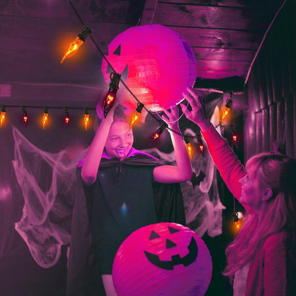 27.8Ft Orange and Purple Halloween Lights Flame String Lights, Spooky Flicker...