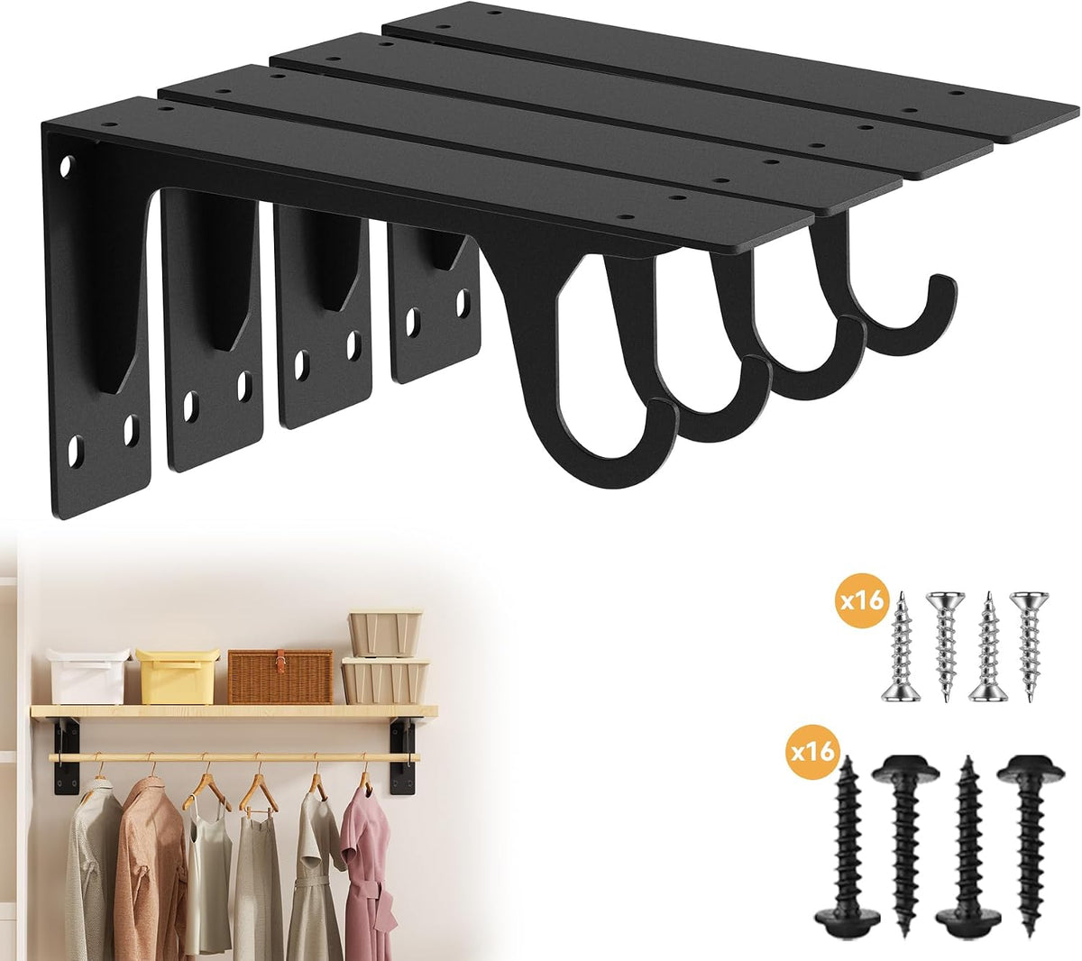 closet rod bracket heavy duty support 300lbs capacity, main product view