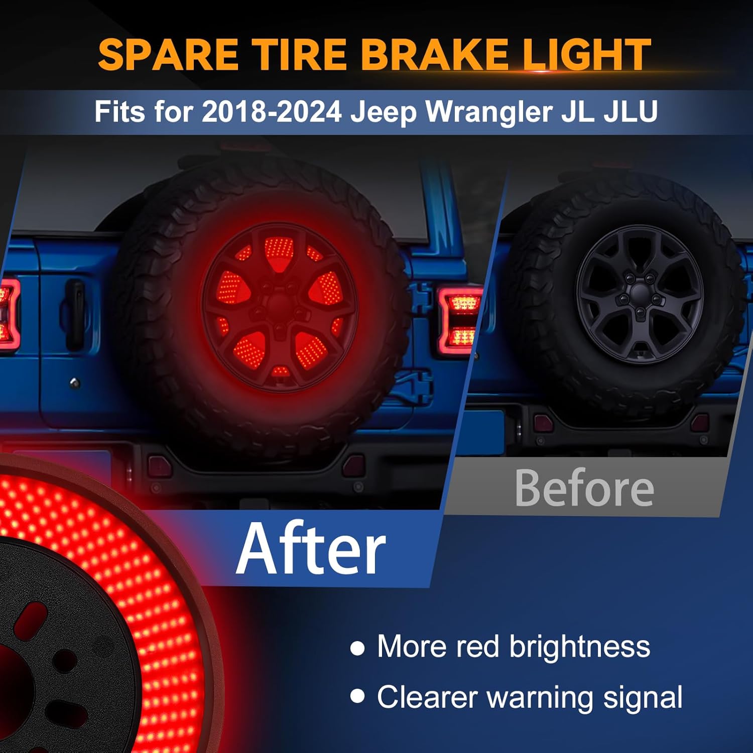 Spare Tire Brake Light for 2018-2026 Jeep Wrangler JL JLU, 405PCS LED Super Bright 3rd Third Brake Light, Plug-N-Play Wheel Lights, Rear Brake Tail Light for Jeep Wrangler JL JLU Accessories