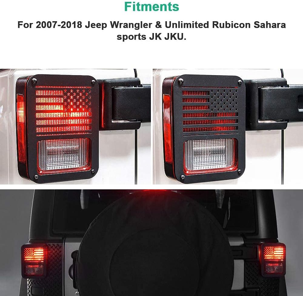 A ABIGAIL Tail Light Cover Compatible with Jeep Wrangler JK/JKU 2007-2018, Taillight Cover Guard with US Flag Pattern Decorative Protector Exterior