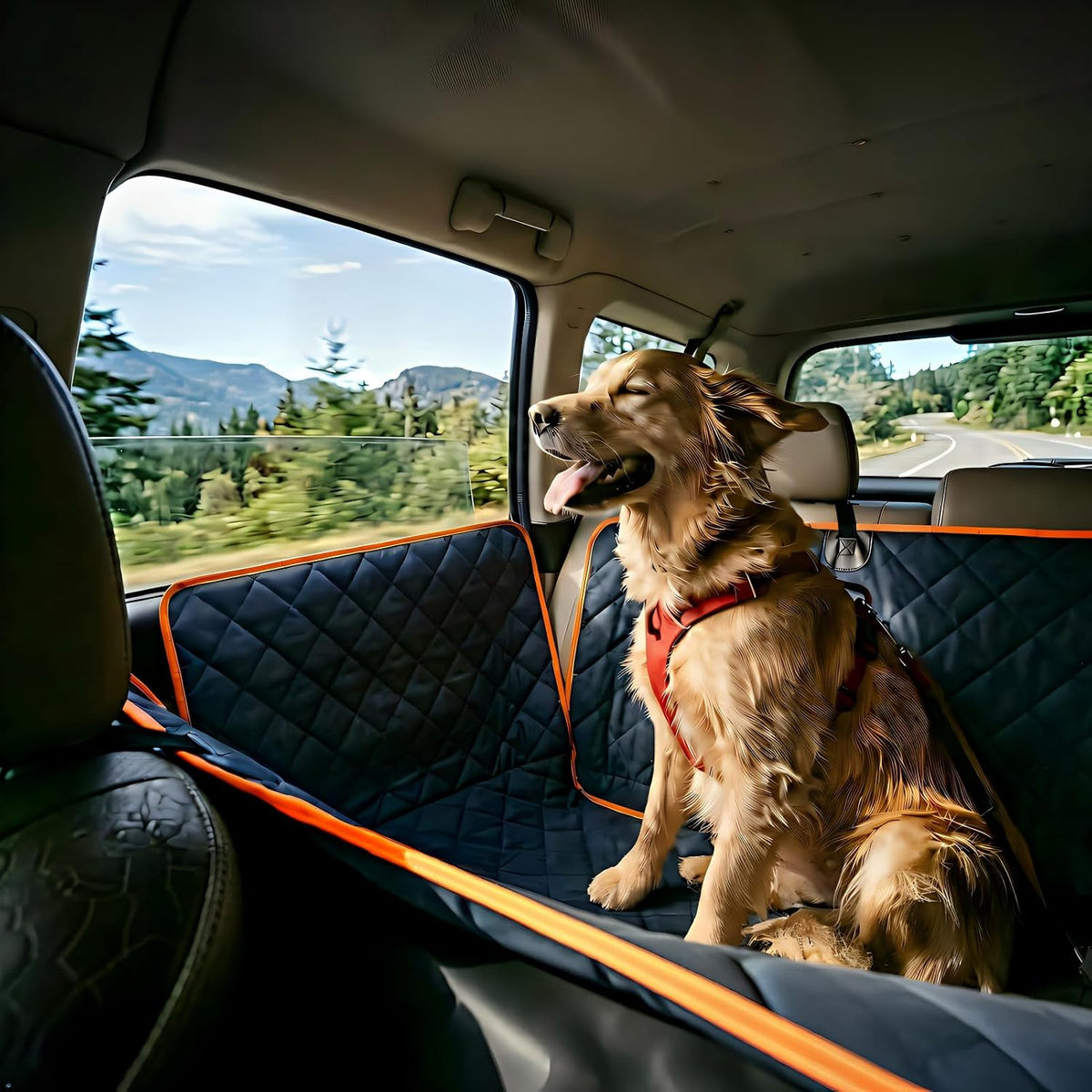 luxury dog car seat cover for back seat shown in use