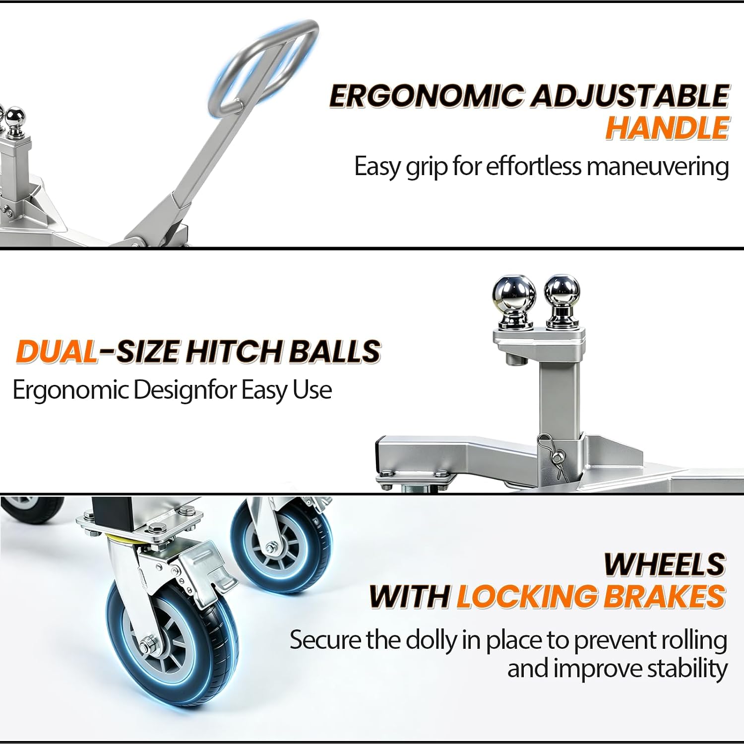 Heavy Duty Trailer Dolly, 20,000 lbs Load Capacity, 4500Lbs Tongue Weight Capacity Trailer Dolly with 2-5/16'' & 2''Hitch Balls, 9" Swivel Wheel with Brake, Manual Trailer Mover for RV, Boat