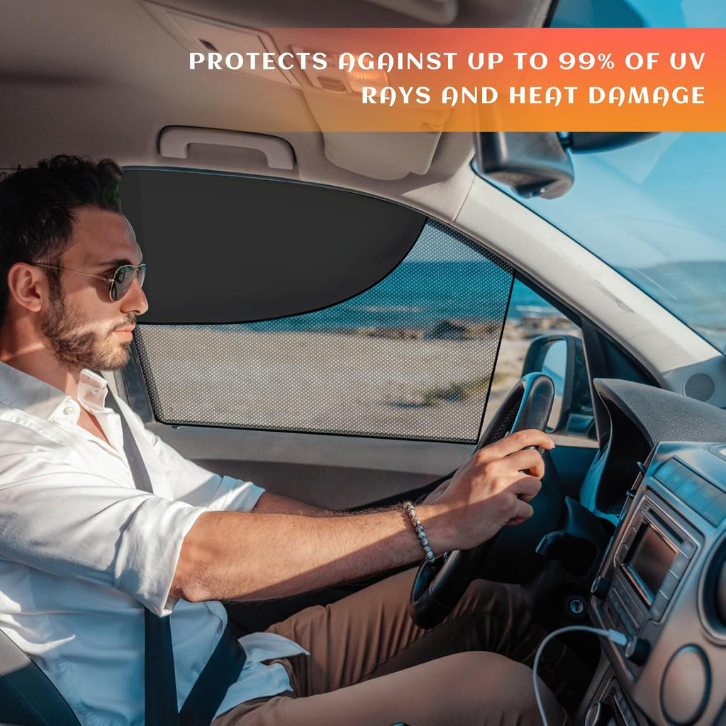 2 PCS Car Window Shades, Magnetic Double Layer Auto Front Side Window Cover with Half Shade, Breathable Mesh Vehicle Windows Sunshades Heat Blocker for Driver Passenger