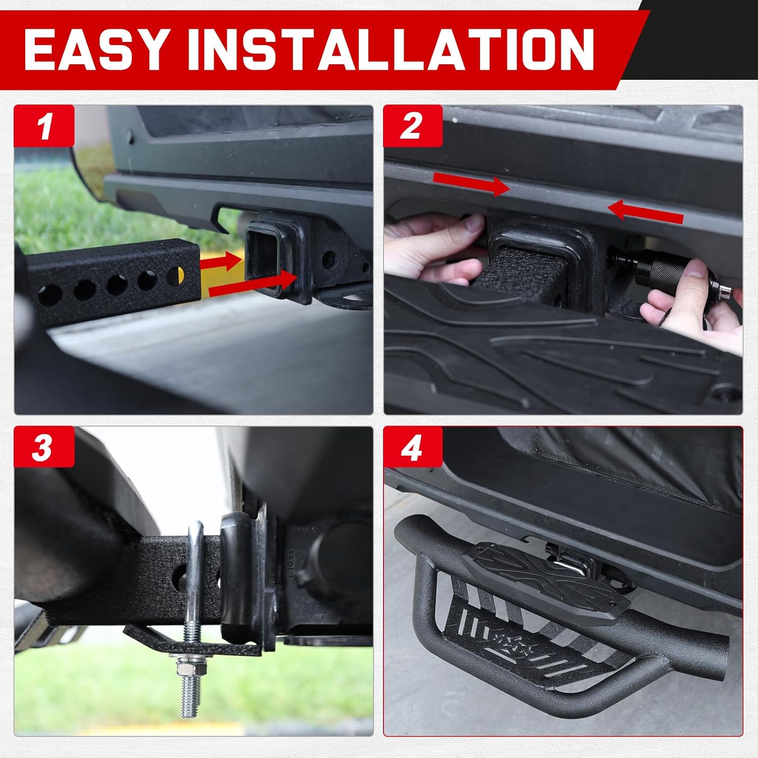 Double Layer Tow Hitch Step for 2" Hitch Receiver, Carbon Steel with Dual-Stage Black Powder Anti-Slip Trailer Hitch Step Universal Fit for Trucks SUV Car Van