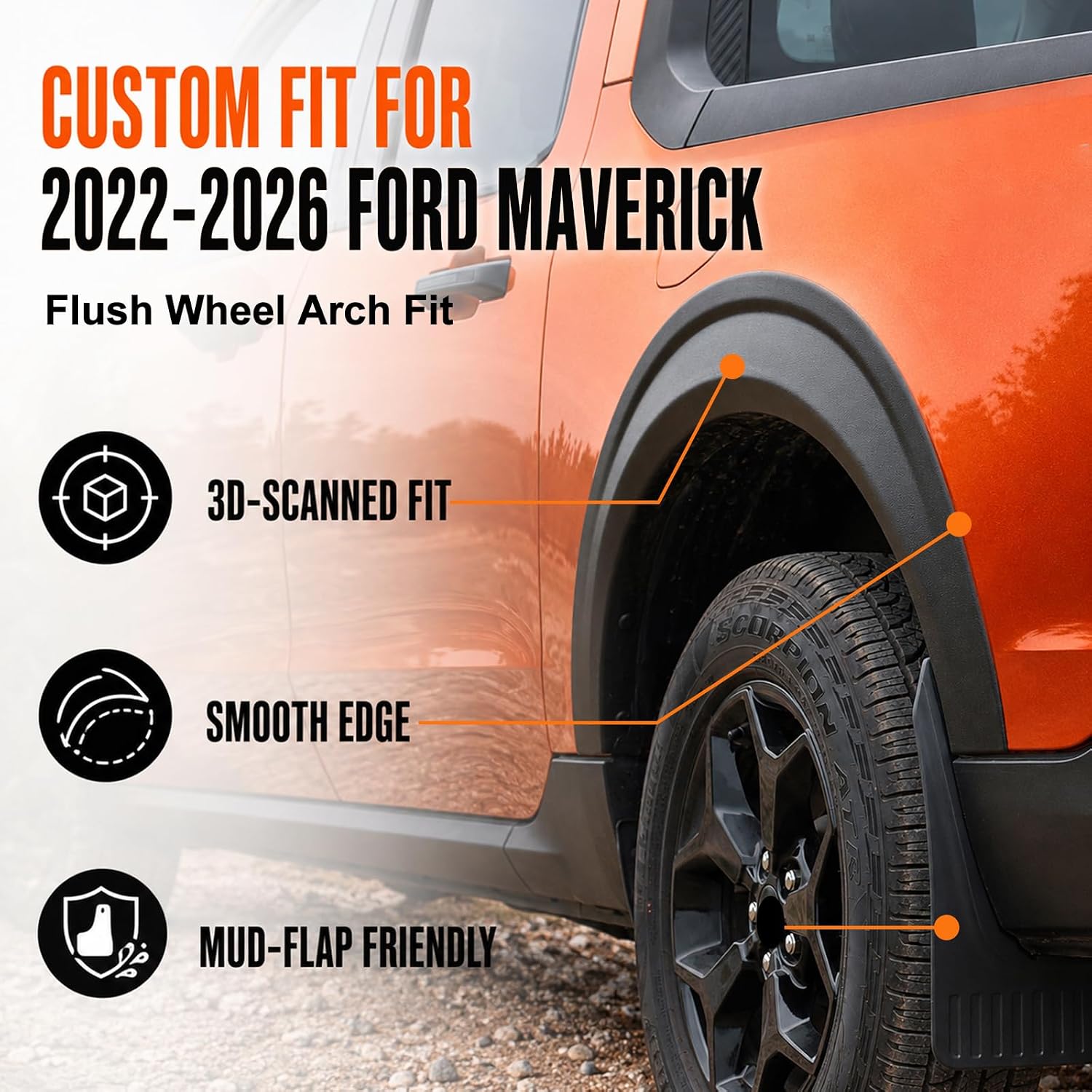 Mabett Fender Flares for Ford Maverick 2026 2022-2025, Front and Rear Wheel Eyebrow Maverick Accessories 4PCS Fender Trim