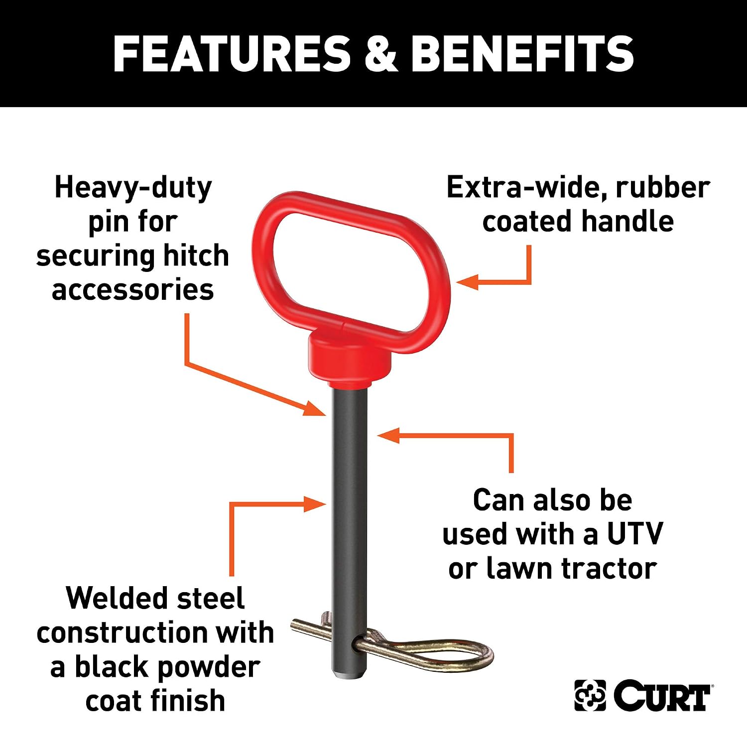 CURT 45805 1/2 x 3-5/8-Inch Clevis Pin Hitch with Rubber-Coated Handle and Clip (Pack of 4)