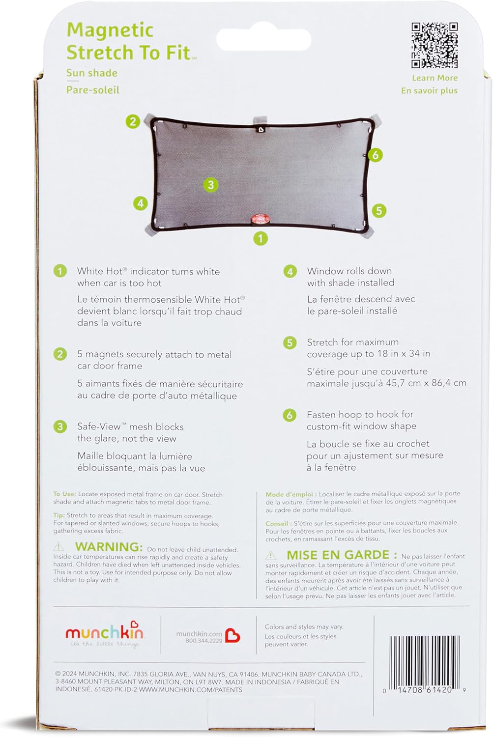 Munchkin® Brica® Magnetic Stretch to Fit™ Car Window Shade for Baby, Side Window Sun Shade, Black, 2 Pack