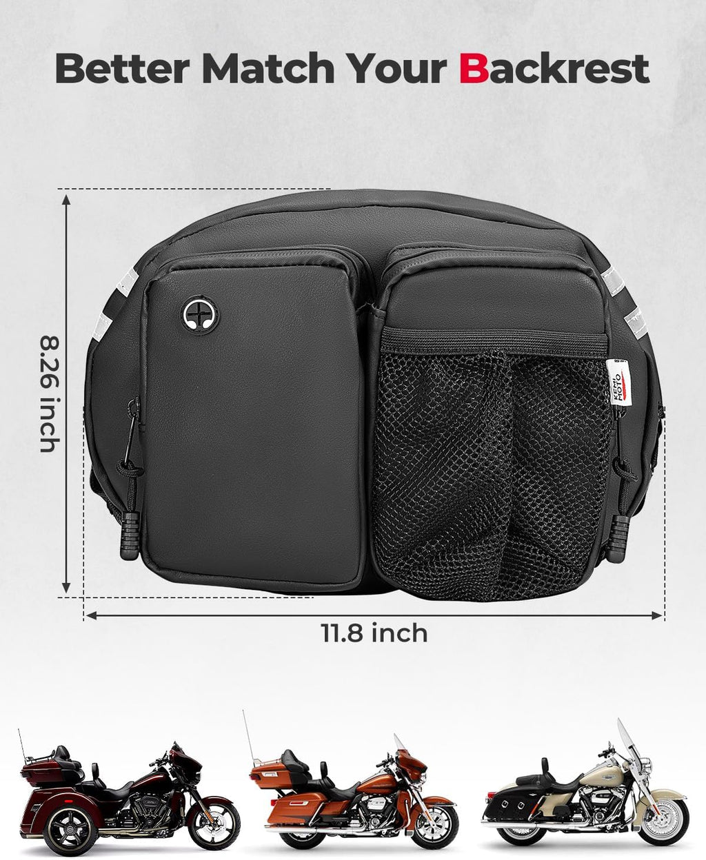 KEMIMOTO Motorcycle Backrest Bag Rider Backrest Organizer Driver Back Rest Organizer Kit Compatible With Touring Softail CVO Road Glide Limited Tri Glide Rider Back Rest Seat Pocket