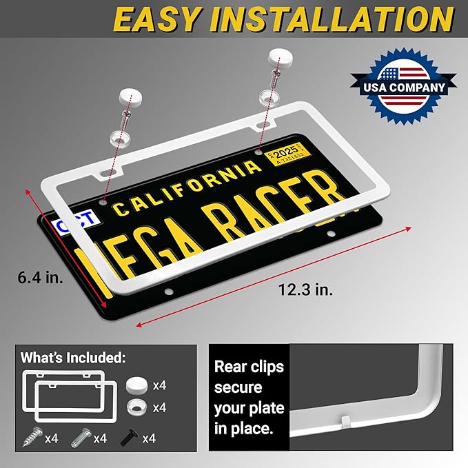 Premium Slim White License Plate Frames – 2 Pack, Rust-Free Stainless Steel - Image 6
