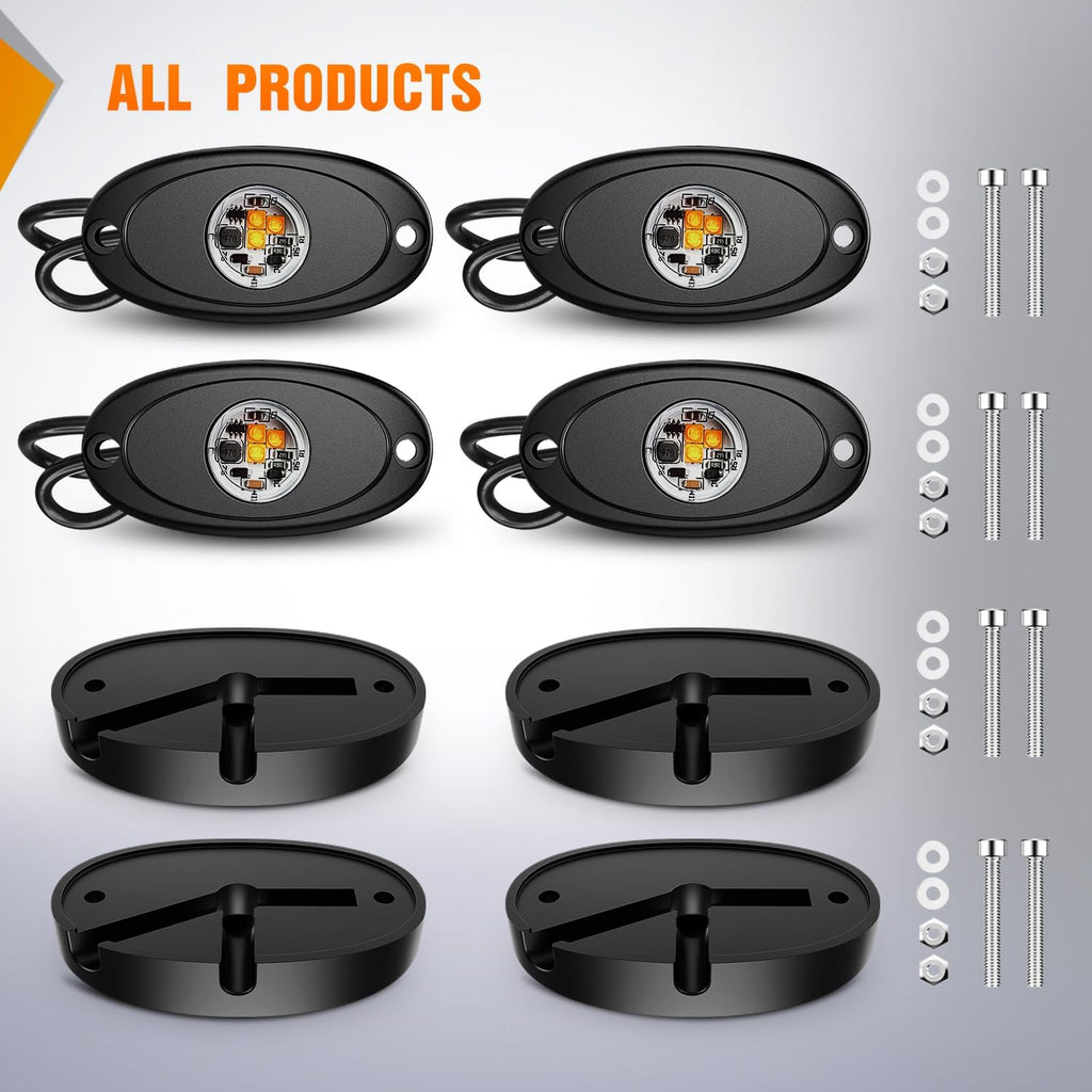 Nilight LED Rock Light 4PCS Amber Underglow Wheel Well Fender Pods Waterproof Exterior Underbody Roof Rack Side Lamps for 12V 24V Car Truck Pickups ATV UTV SUV Motorcycle Boat