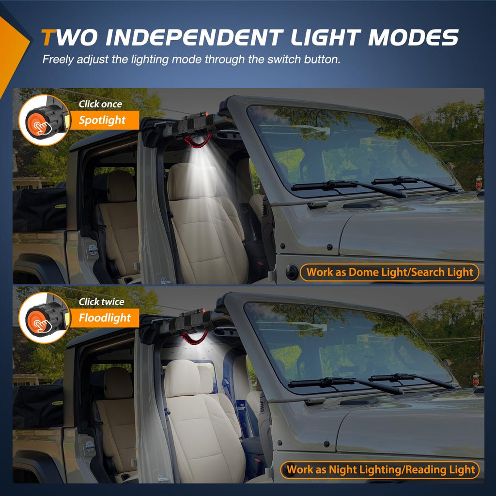 Nilight Dome Light w/Grab Handle Universal 2”- 4” Roll Bar Mount LED Interior Lights Spot Flood Combo Beam Metal Buckle for Wrangler CJ YJ TJ JK JL Gladiator JT