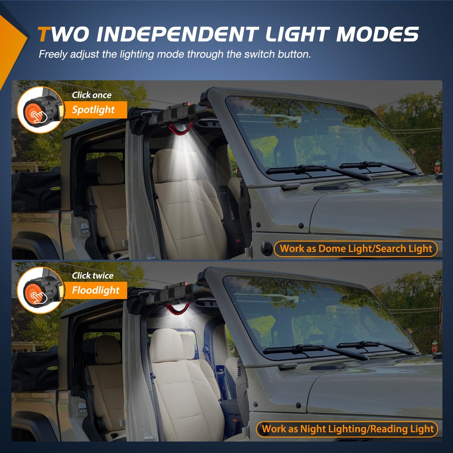 Nilight Dome Light w/Grab Handle Universal 2”- 4” Roll Bar Mount LED Interior Lights Spot Flood Combo Beam Metal Buckle for Wrangler CJ YJ TJ JK JL Gladiator JT