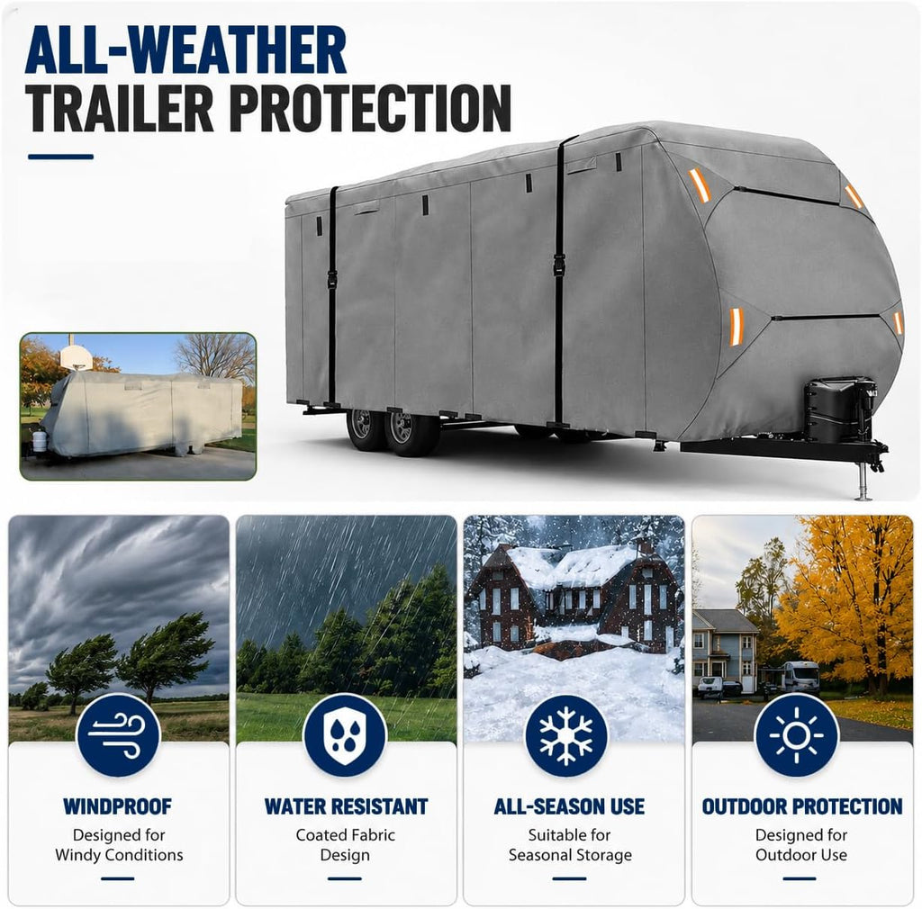 RV Cover for Travel Trailers for Keystone Springdale 281RK 2023 2024 2025, Heavy Duty Water-Resistant Camper Cover with Zipper Access Panels All-Weather Outdoor Storage Cover