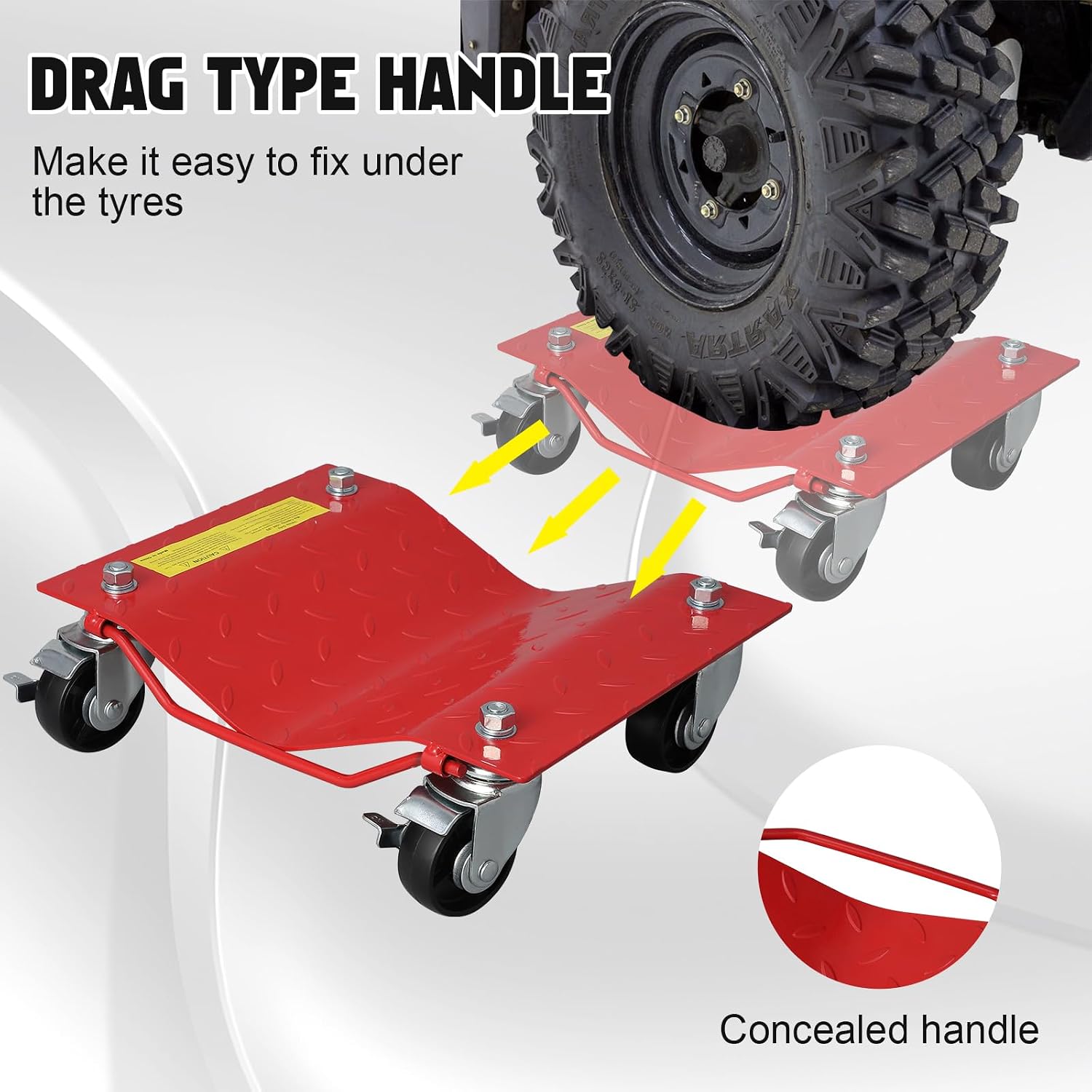 Car Dollies Set of 4, 6000LBS Heavy Duty Wheel Dolly - Universal Vehicle Dolly for Garage, Trucks, Motorcycles, Trailers, Dirt Bikes & Handicap Units