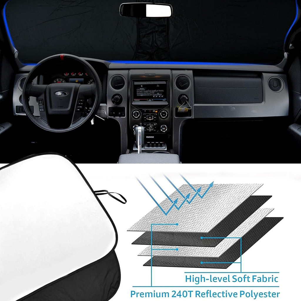 Front Windshield Sunshade Foldable Sunshade Protector Compatible with Ford F150 2009-2014 Accessories, 240T Window Shade Sun Visor Protector Blocks UV Rays Keep Your Car Cooler