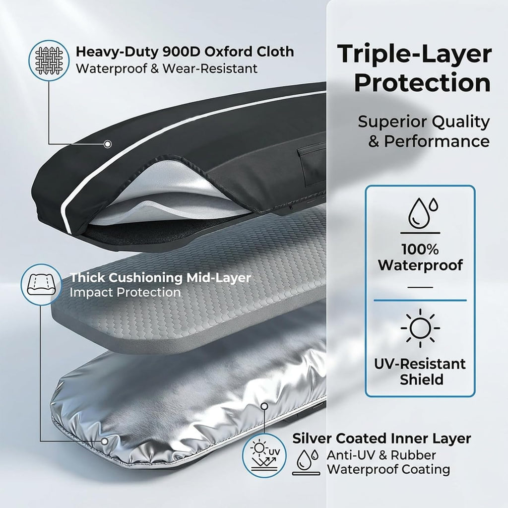 Roof Cargo Box Cover, 69 x 35 x 17 Inches, Compatible with Thule, Perflex and Yakima Roof Cargo Boxes, 900D Oxford Waterproof Rooftop Cargo Carrier Cover, UV, Dust and Scratch Protection