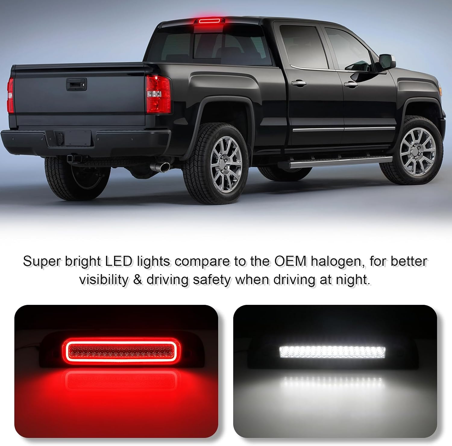 LED Third 3rd Brake Light Replacement for 2014-2019 Silverado Sierra 1500 2500HD 3500HD High Mount F1 Style Strobe Brake Light Smoked Lens