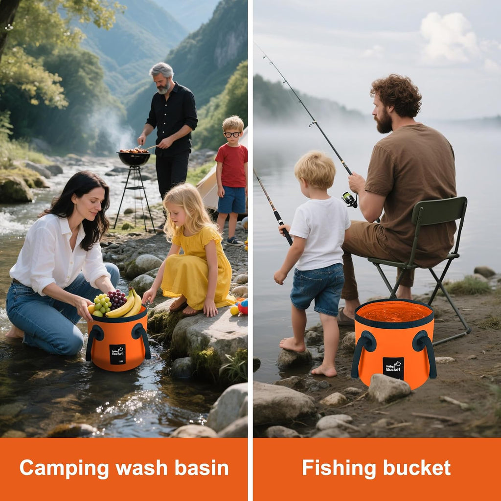5 Gallon Bucket, Collapsible Bucket with Handle for Outdoor Beach Fishing Gardening, Folding Car Wash Buckets Mop Water Storage Laundry Wash Basin for RV Household Cleaning Supplies Camping Essentials