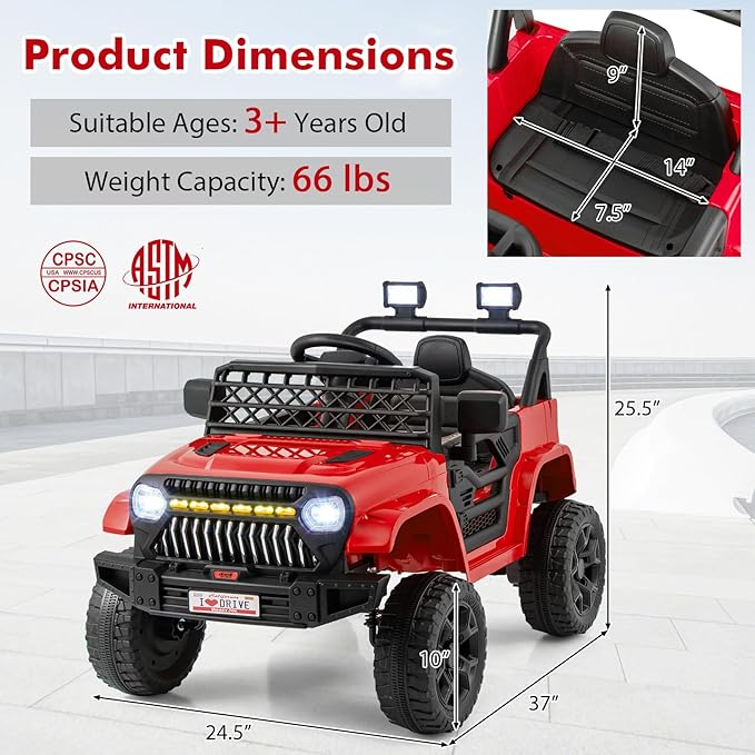 Costzon Kids Ride On Truck, 12V Battery Powered Electric Vehicles w/Remote - Image 6
