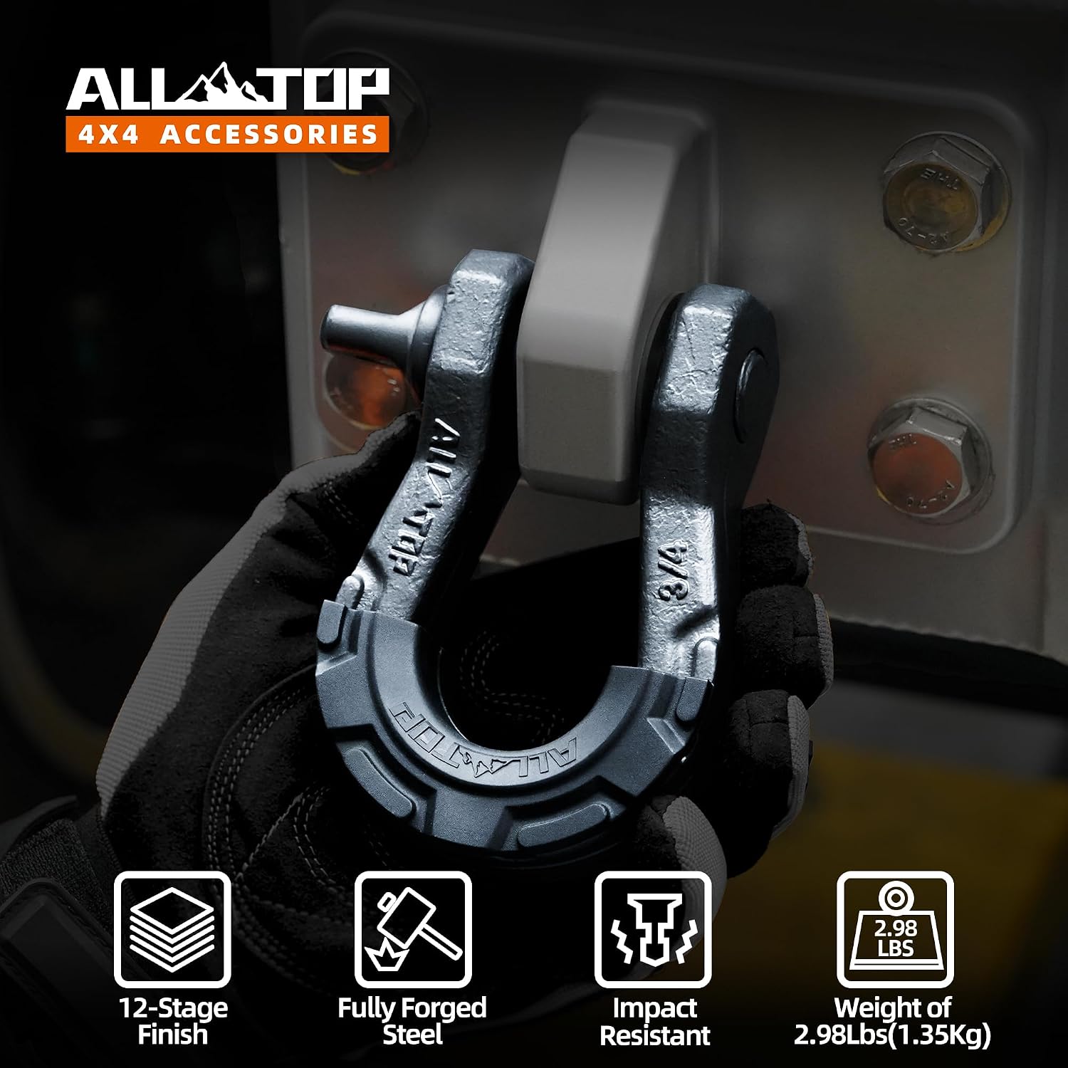 ALL-TOP D Ring Shackle (2 Pack) 3/4" Fully Forged with 7/8 Pin, 79500Lbs Break Strength & 9Ton Work Load, Impact Resistant by Extreme E-Coat