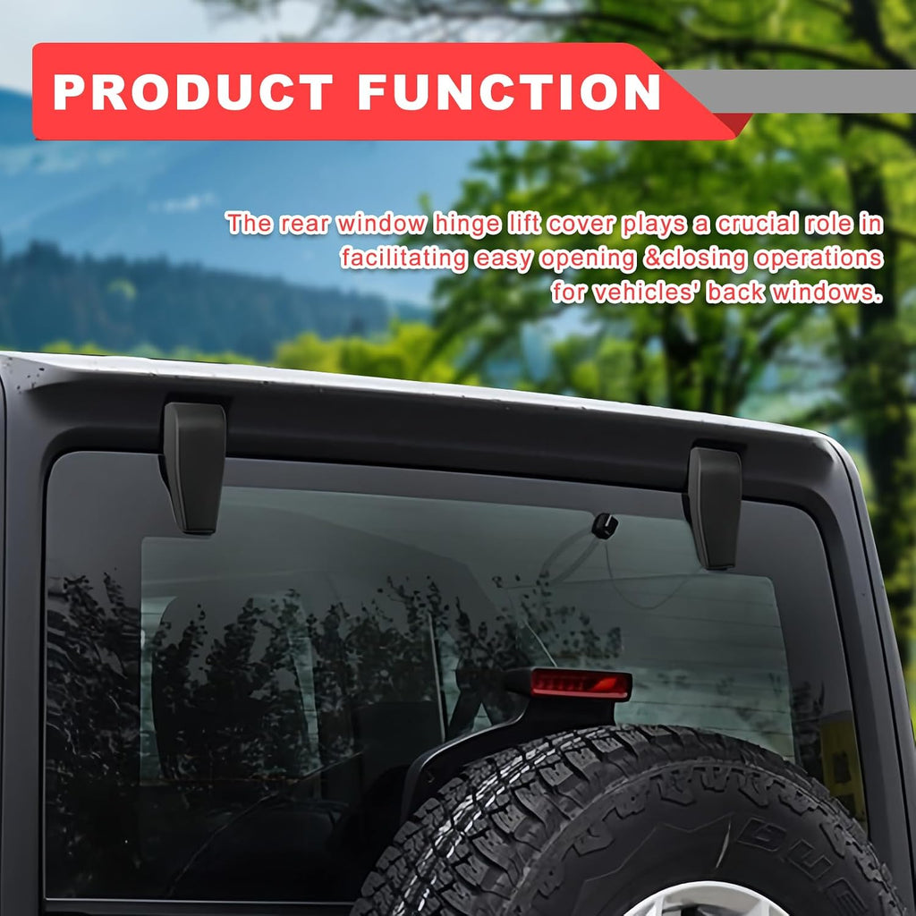 2PCS Black Rear Window Hinge Liftgate Glass Hinge Cover Trim Compatible with Wrangler JK 2007-2017 68140033AA